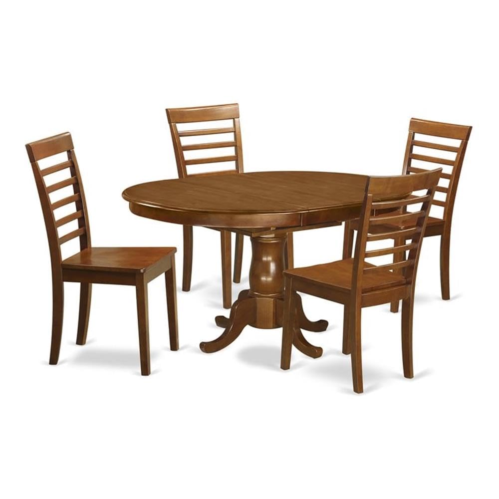 East West Furniture POML5-SBR-W 5 Piece Modern Dining Table Set Includes an Oval Wooden Table with Butterfly Leaf and 4 Dining Room Chairs, 42x60 Inch, Saddle Brown