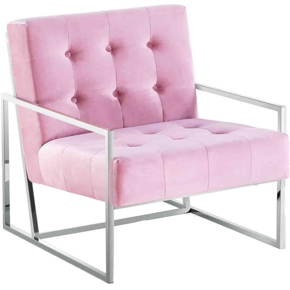 Best Master Furniture Beethoven Pink Velvet with Silver Plated Accent Chair