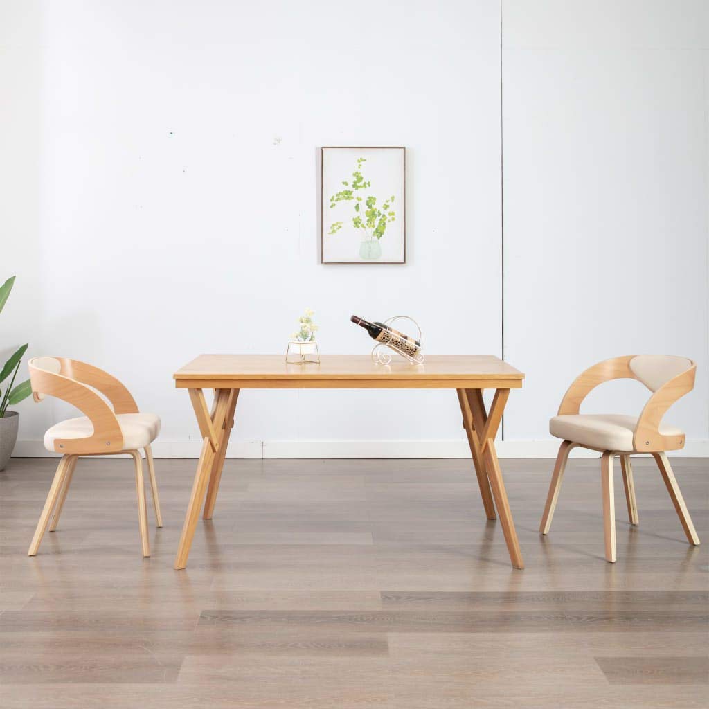 vidaXL Dining Chairs - Cream Bent Wood Frame with Comfy Faux Leather Upholstery, Spacious Seating, Ideal for Dining Room, Lounge or Office
