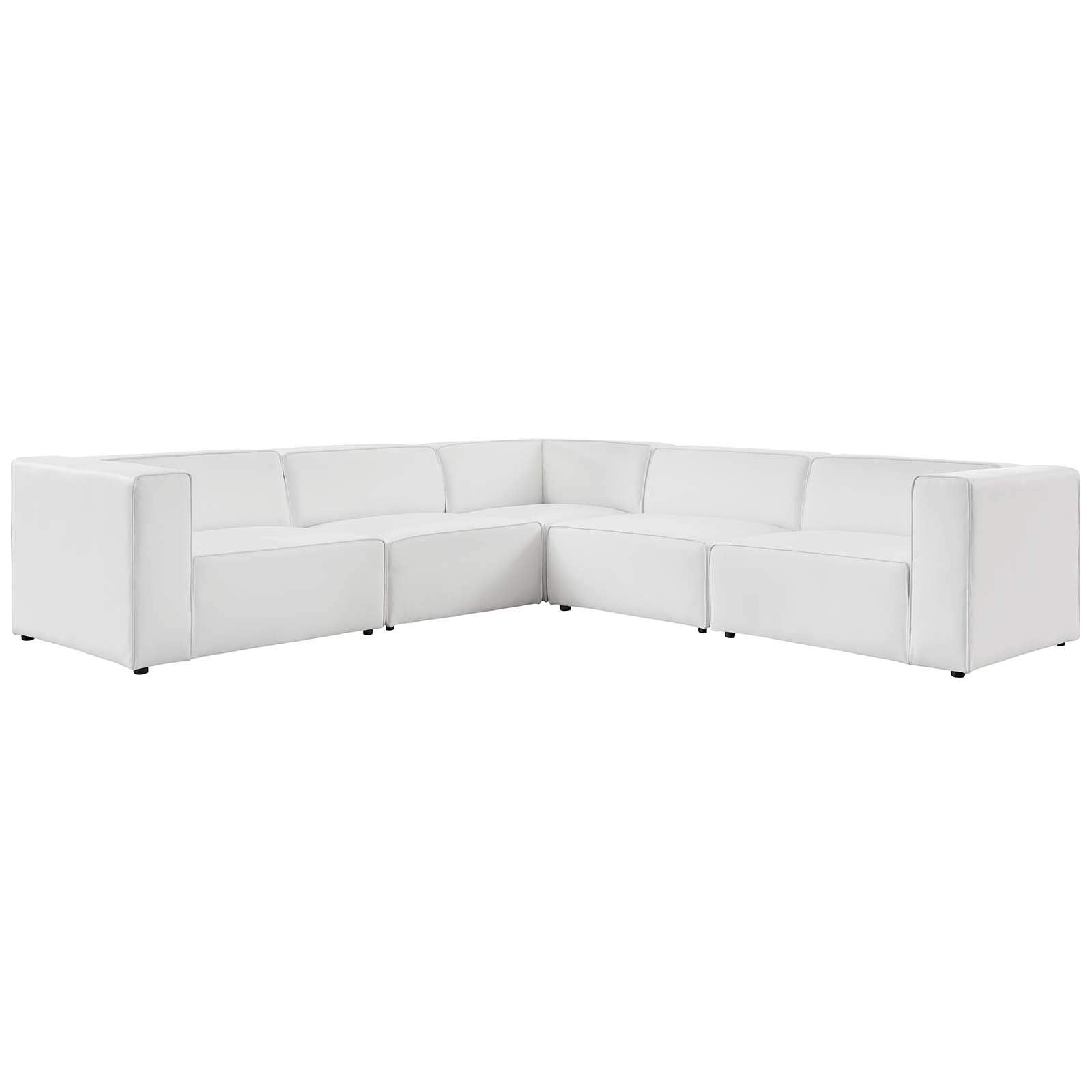 Modway Mingle Vegan Leather 5-Piece Sectional Sofa, White