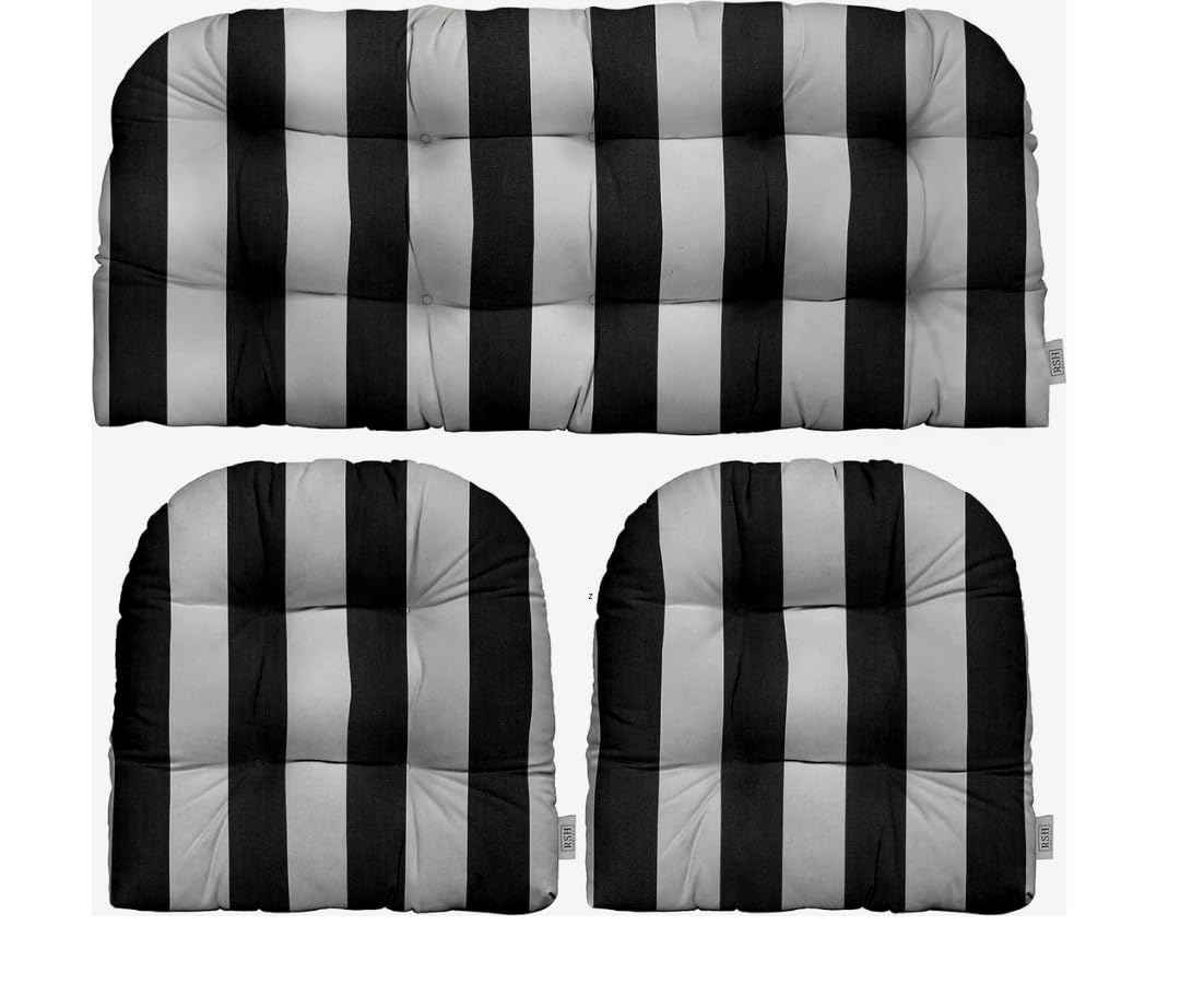 RSH DECOR: Sunbrella 3-Piece Wicker Tufted Cushion Set | Standard Size | Made with Sunbrella Performance Fabric | Outdoor Lovese
