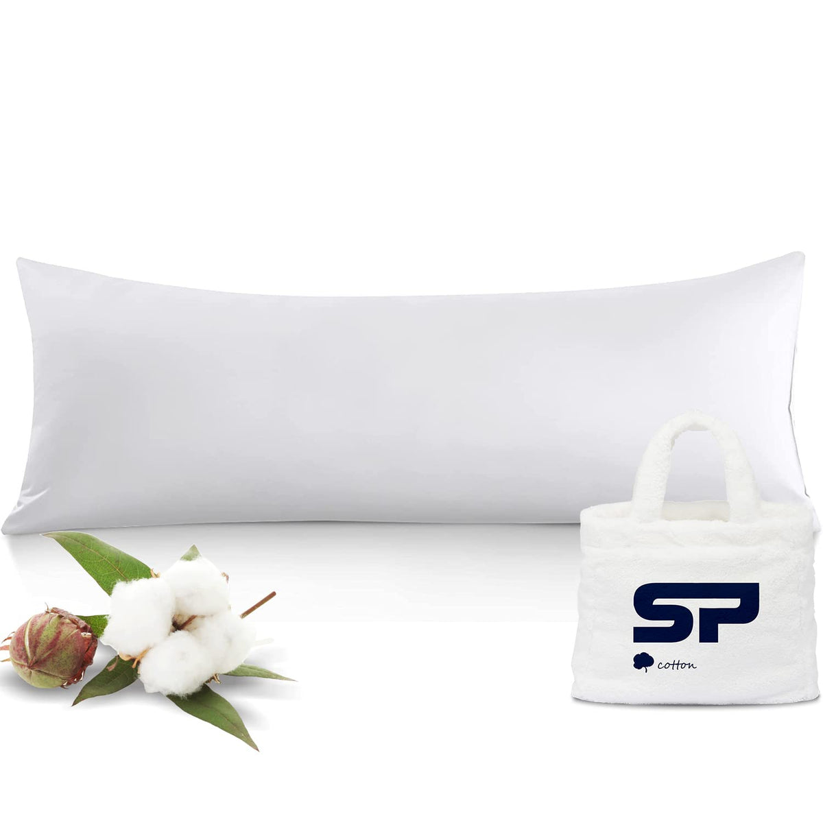 Body Pillowcase 20X60 Inch Zipper White Body Pillow Cover Genuine 600 Thread Count 1-Pieces Body Pillow Case For Pregnant Women