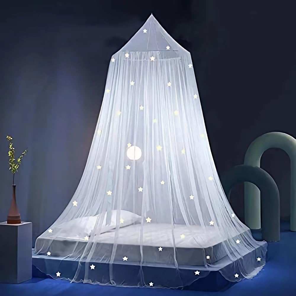 Eimilaly Stars Bed Canopy Glow In The Dark, Bed Canopy For Girls Mosquito Net, Princess Canopy For Girls Bed Room Decor, White