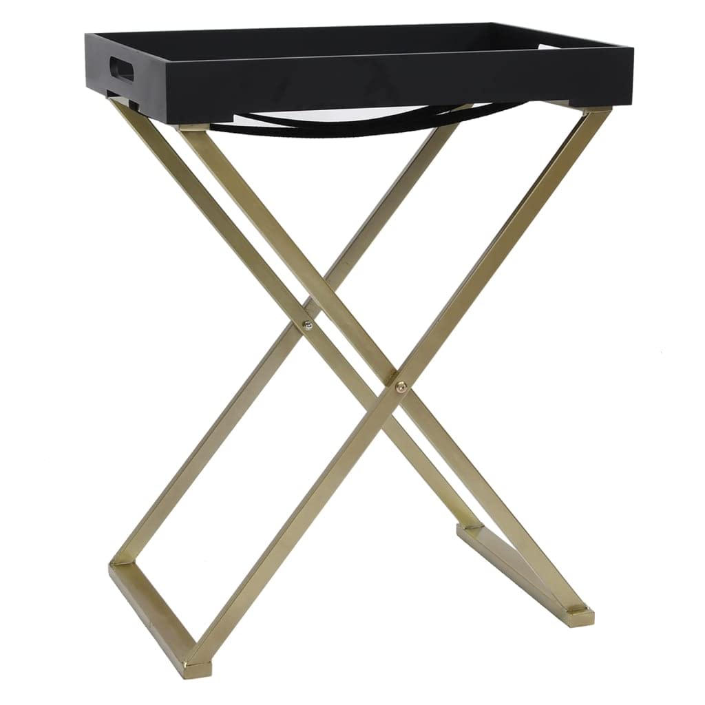 vidaXL Folding Table Accent Foldable Table with Iron Frame Gold and Black MDF