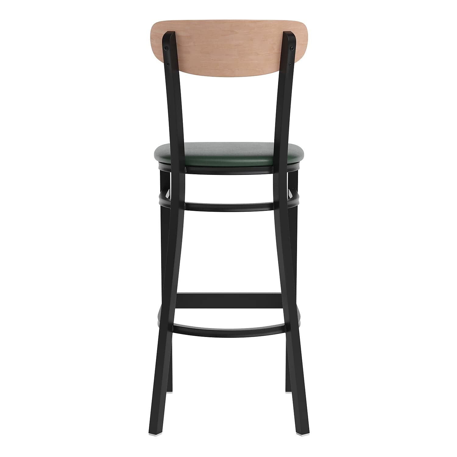 Flash Furniture Wright Commercial Barstool - Natural Birch Finish Wood Boomerang Back - Green Vinyl Seat - 500 LB. Capacity Black Steel Frame - Integrated Footrest