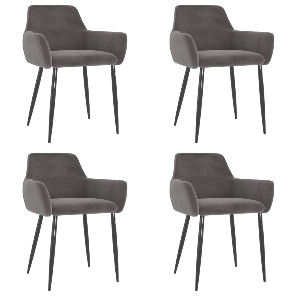 vidaXL Set of 4 Modern Dining Chairs - Dark Gray Velvet Upholstered with Metal Legs - Comfortable Seating for Dining Room or Kitchen