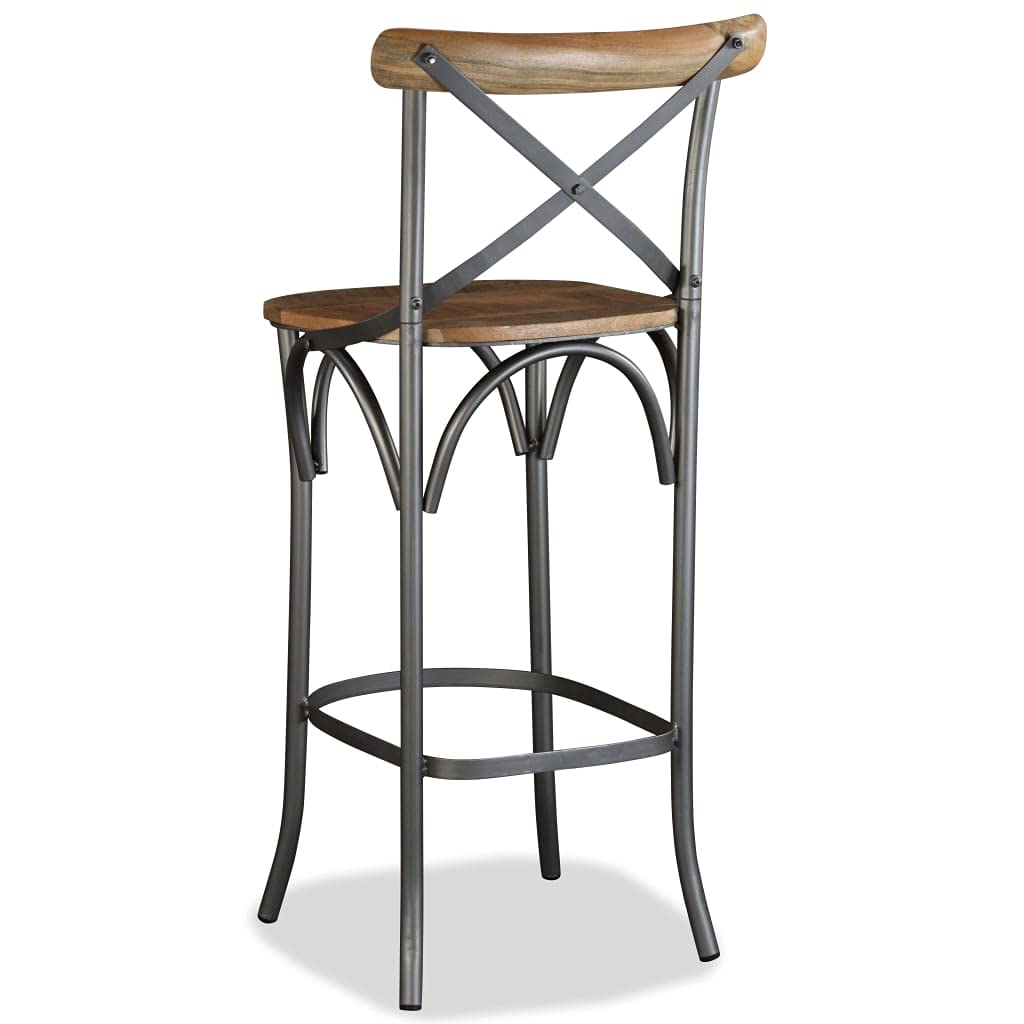 vidaXL Industrial Bar Stool – Solid Mango Wood Seat with Sturdy Steel Frame, Brown – Scandinavian/Farmhouse Style - Suitable for Home, Bar, and Restaurant
