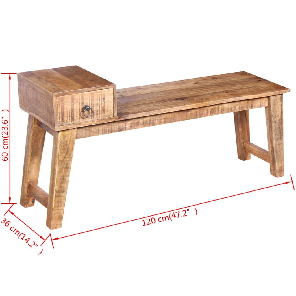 vidaXL Bench with Drawer Solid Mango Wood 47.2&quot;x14.2&quot;x23.6&quot;