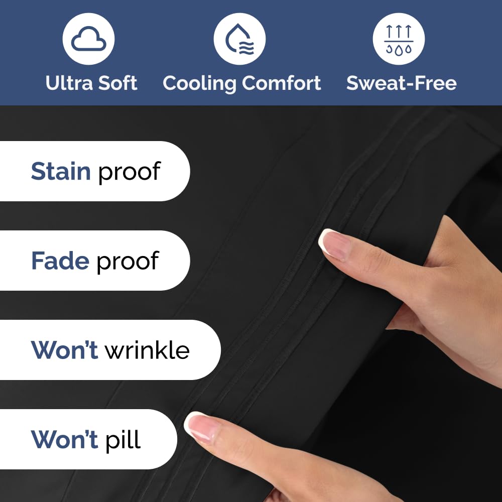Extra Deep Pocket Cal King Sheets - 4 Piece Breathable & Cooling Bed Sheets - Hotel Luxury Bed Sheet Set - Soft, Wrinkle Free & Comfy - Easily Fits Extra Deep Mattresses - Deep Pocket Black Sheets Set