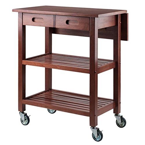 Rustic Walnut Kitchen Cart with Drop Leaf, Shelves, and Drawers - Sturdy and Functional Design - Professional-Grade Casters - Easy Assembly - 28.2" W x 23.6" D x 33" H