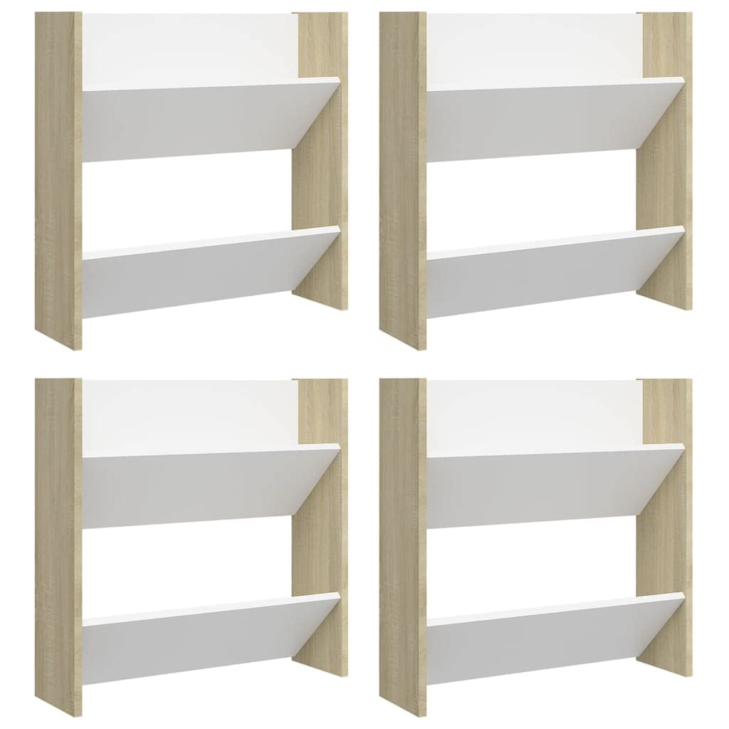 vidaXL Wall Shoe Cabinets 4 pcs White&Sonoma Oak 23.6&quot;x7.1&quot;x23.6&quot; Engineered Wood