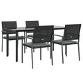 vidaXL Outdoor Patio Dining Set 5-Piece with Cushions - Weather-Resistant Poly Rattan and Sturdy Steel Frames, Black Dining Chairs, Glass-Top Table