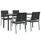 vidaXL Outdoor Patio Dining Set 5-Piece with Cushions - Weather-Resistant Poly Rattan and Sturdy Steel Frames, Black Dining Chairs, Glass-Top Table