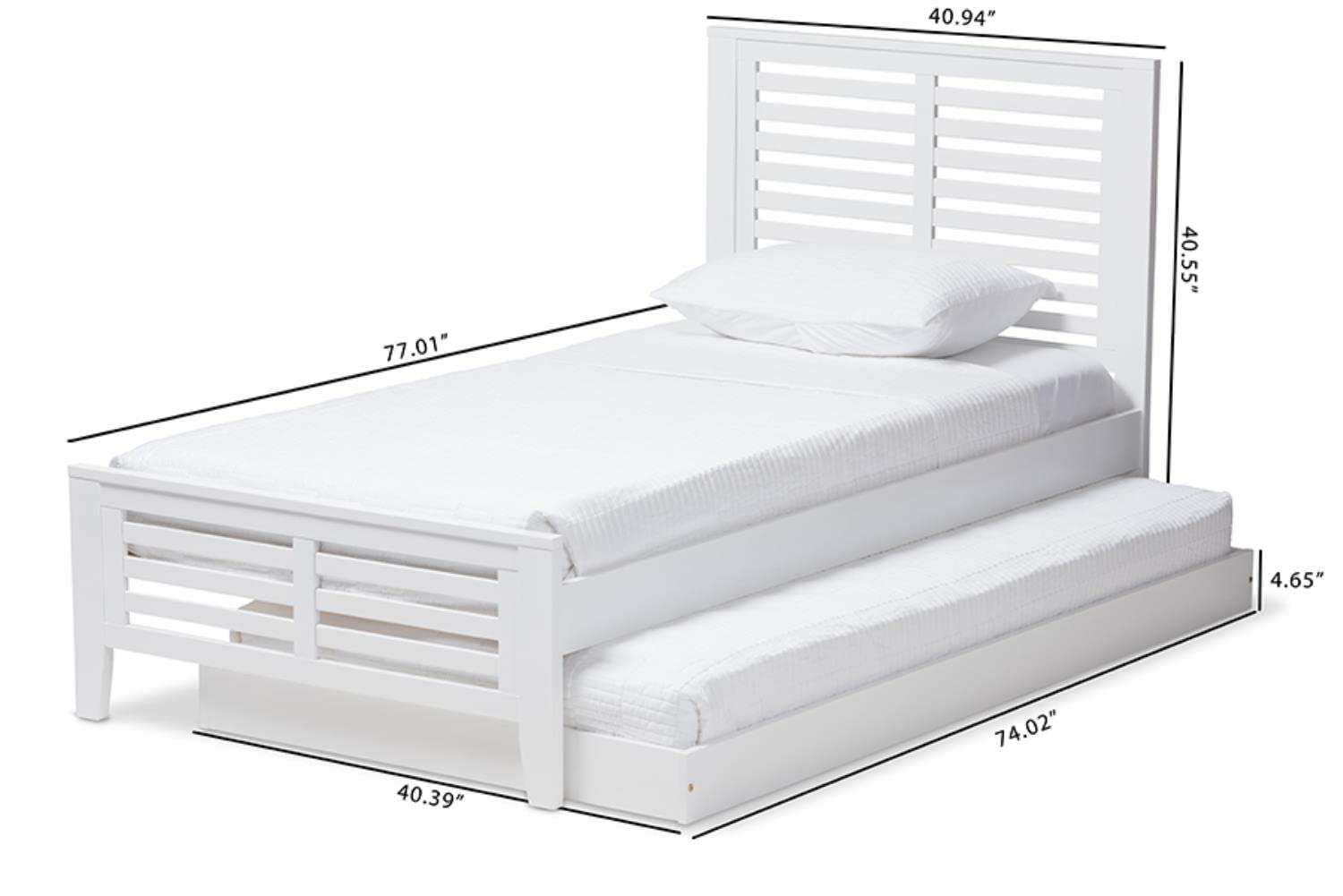 Baxton Studio Sedona Modern Classic Mission Style White-Finished Wood Twin Platform Bed with Trundle White/Twin//White/Mission/Rubber Wood/Poplar/LVL