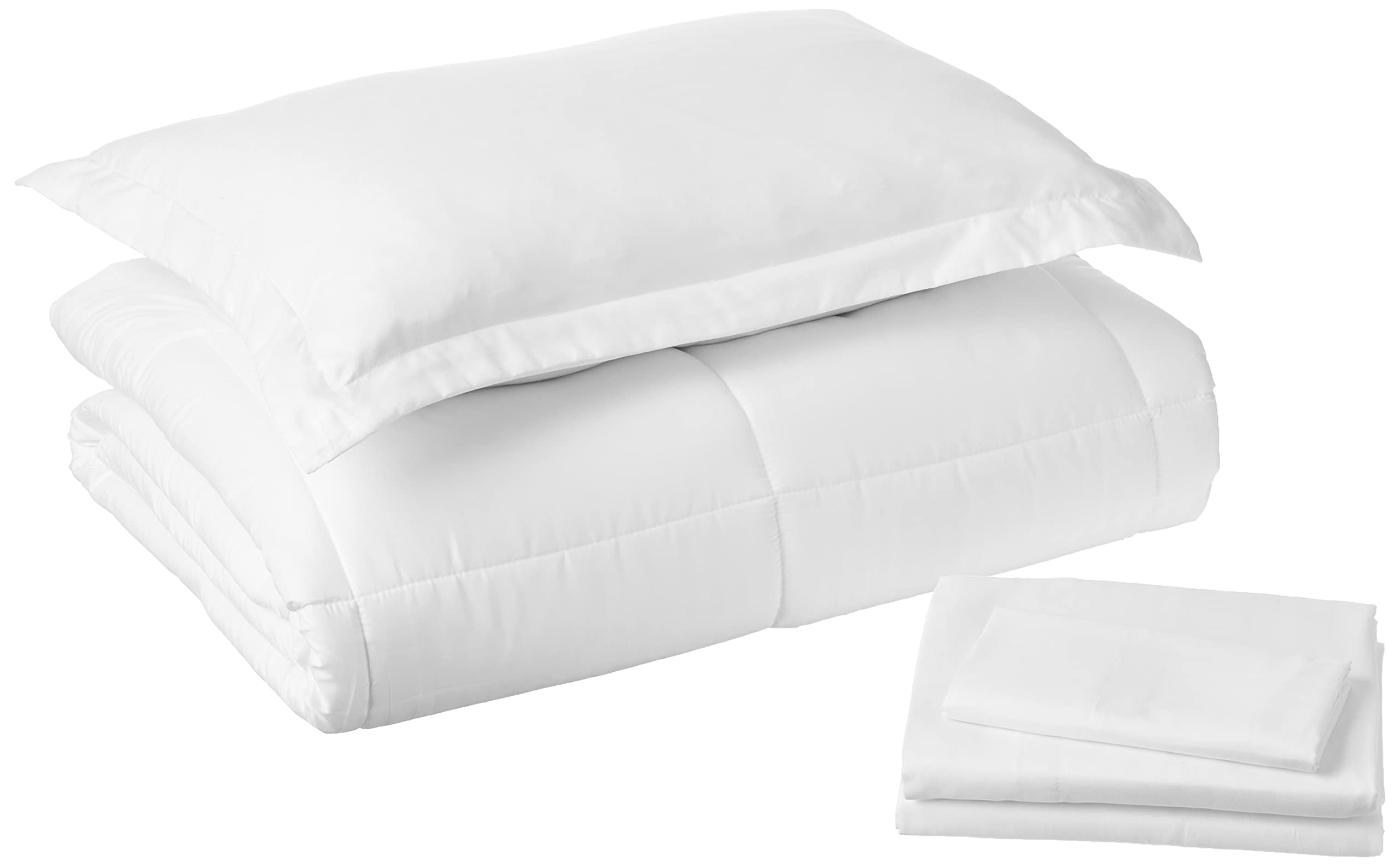 Sweet Home Collection 6 Piece Bed In A Bag With Dobby Stripe Comforter, Sheet Skirt, And Sham Set, Twin, White, 6, Case Pack (Pa