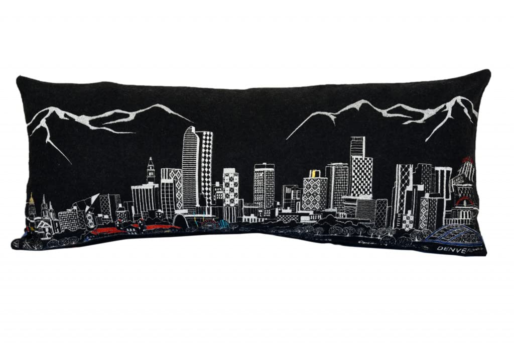 HomeRoots Grey 35' Black Denver Nighttime Skyline Lumbar Decorative Pillow