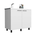 Salento 2 Freestanding Utility Base Cabinet With Stainless Steel Countertop And 2-Door, White