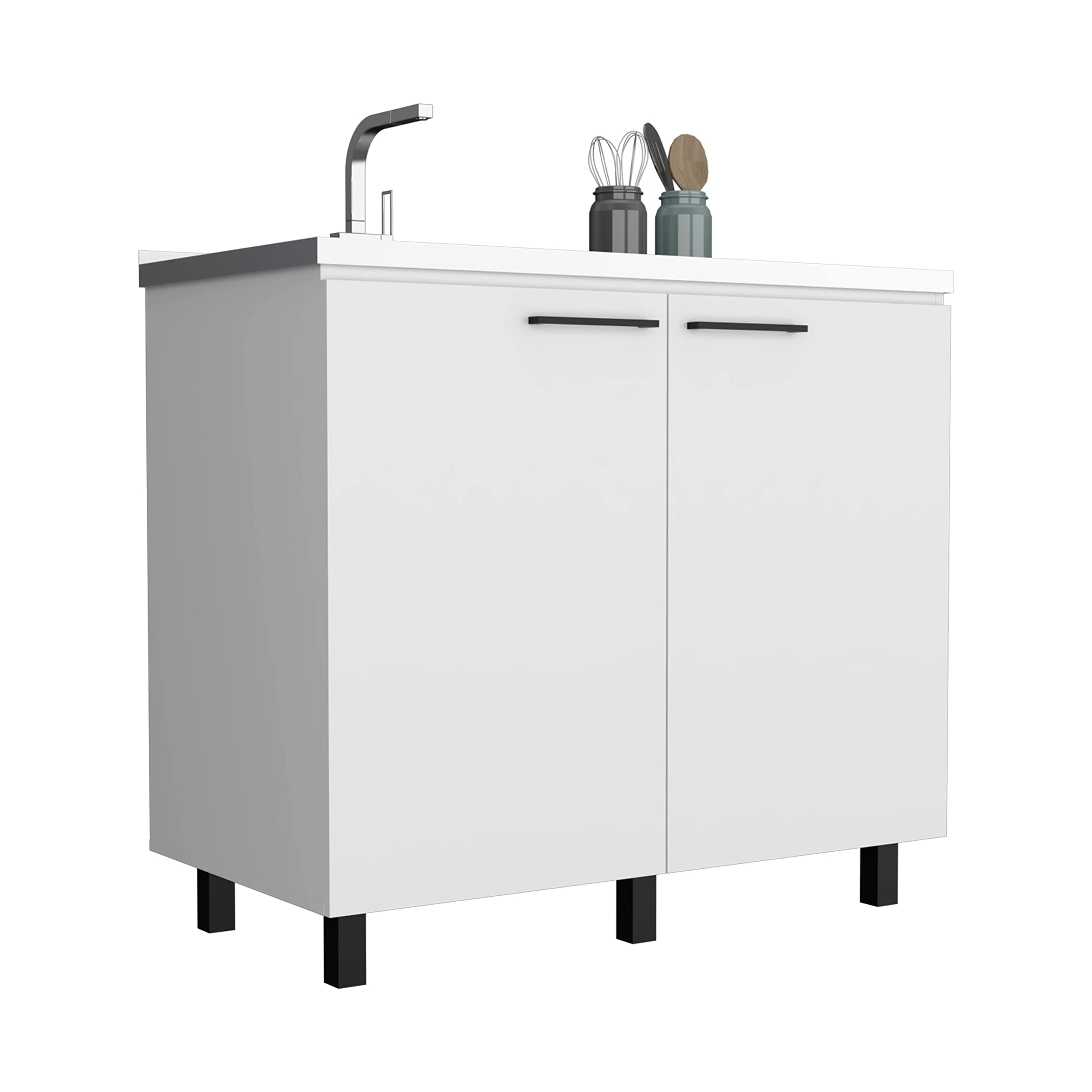 Salento 2 Freestanding Utility Base Cabinet With Stainless Steel Countertop And 2-Door, White
