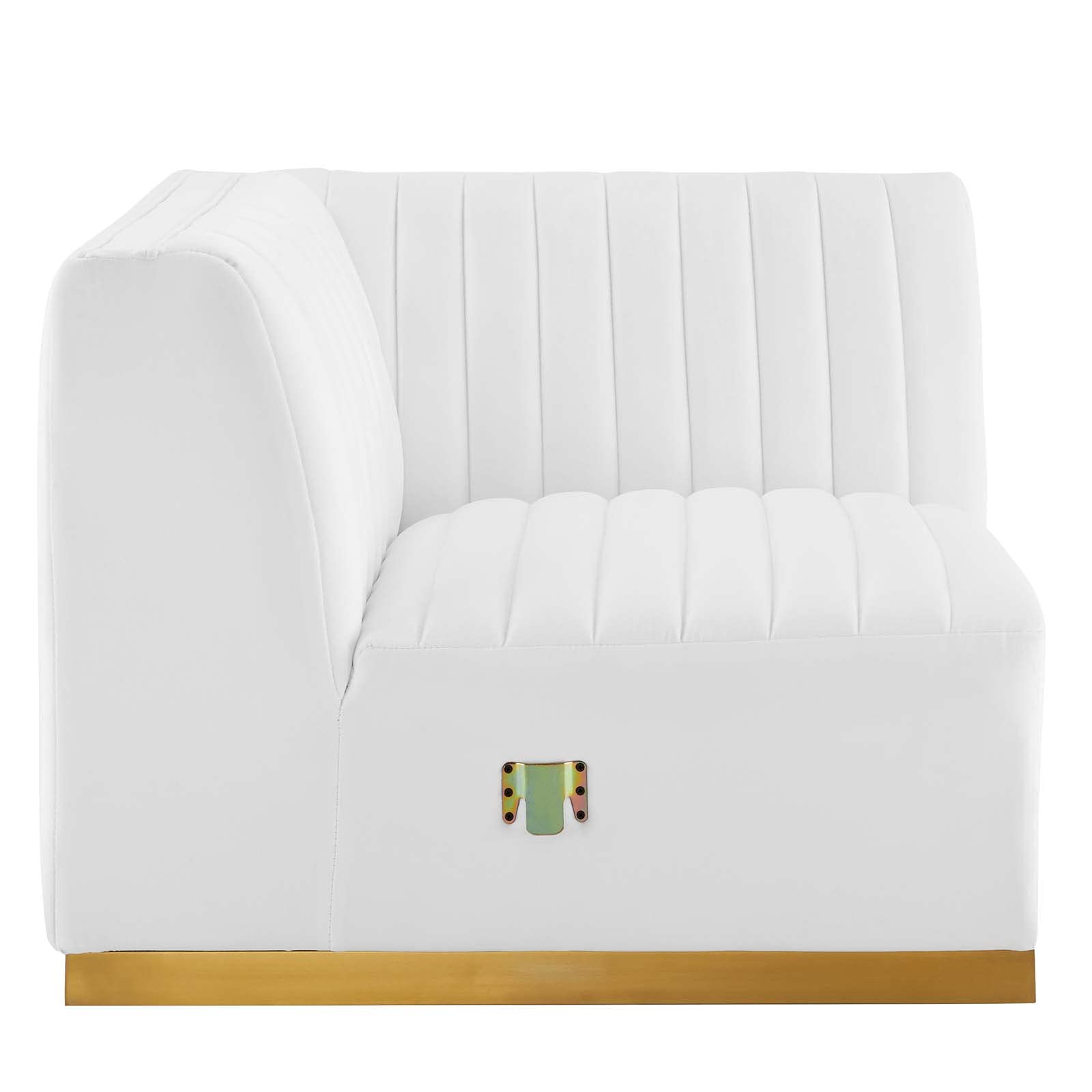 Modway Conjure Channel Tufted Upholstered Performance Velvet Sectional Sofa, Left Corner Chair, Gold White