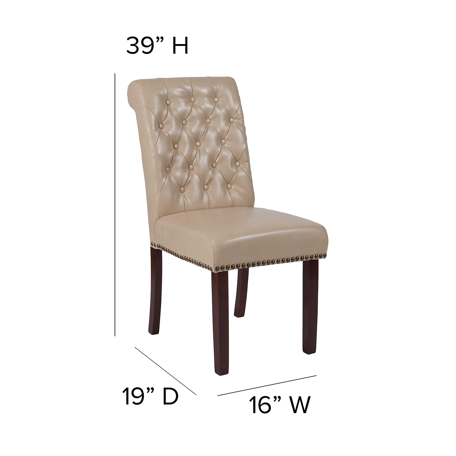 Flash Furniture Hercules Series Beige Leathersoft Parsons Chair With Rolled Back, Accent Nail Trim And Walnut Finish