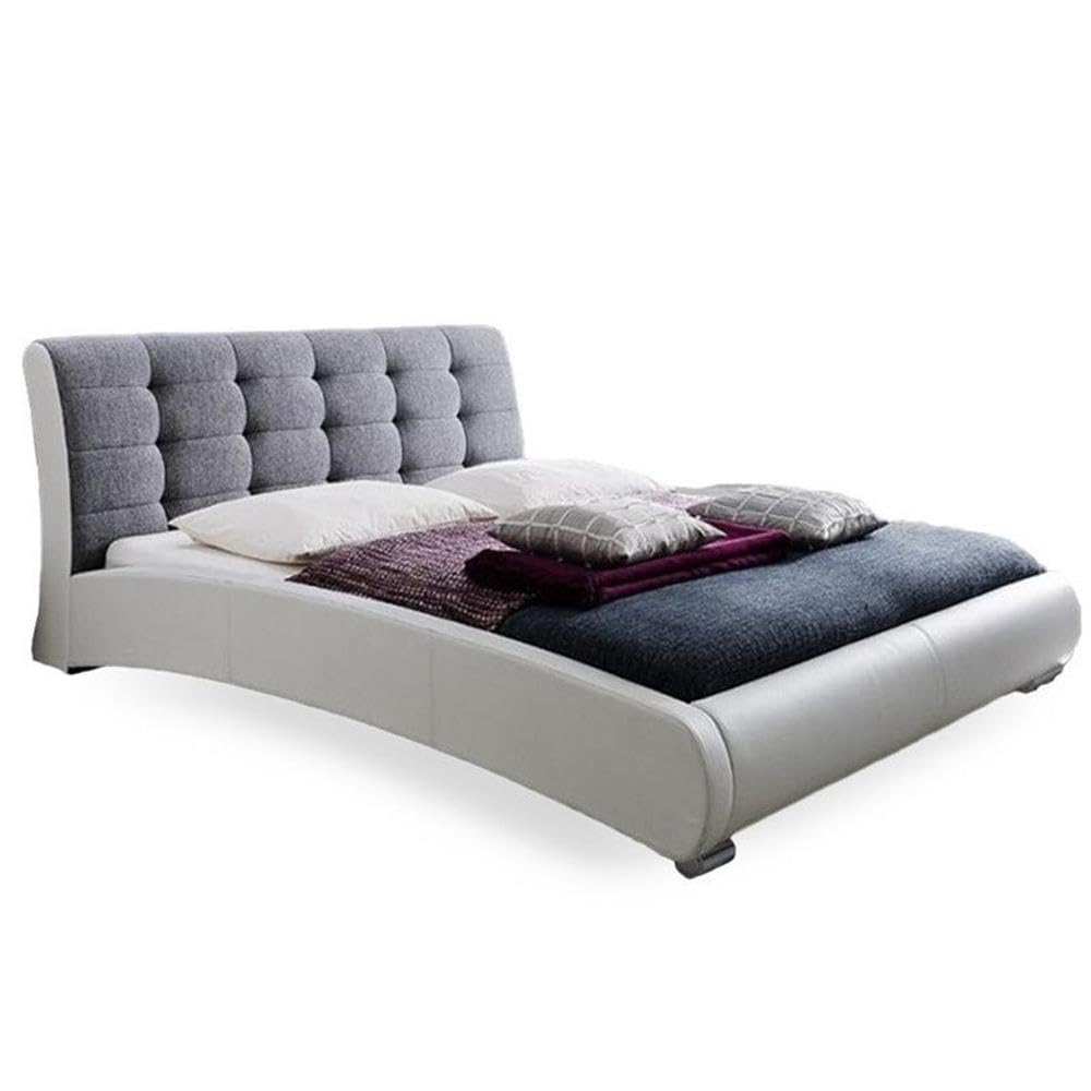 Baxton Studio Guerin Contemporary Faux Leather Fabric Two Tone Upholstered Grid Tufted Platform Bed, King, White/Grey