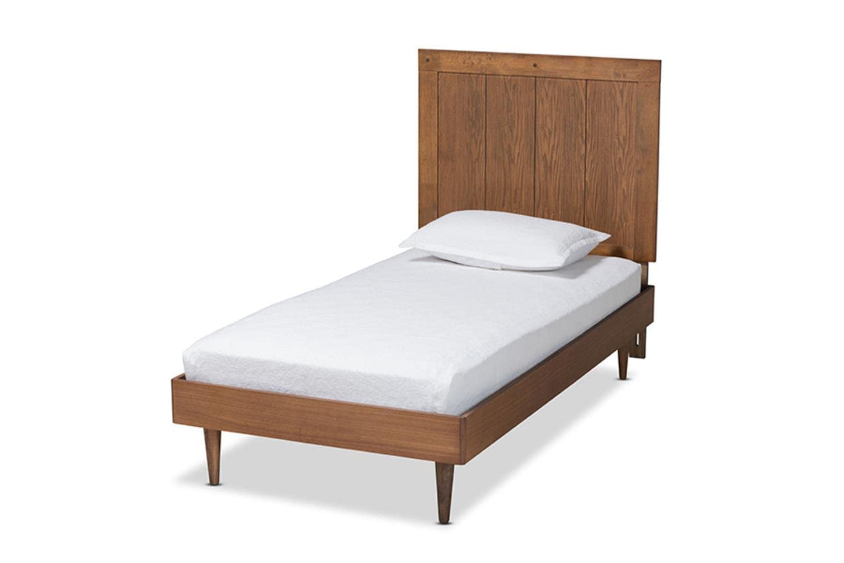 Baxton Studio Nicola Mid-Century Modern Transitional Ash Walnut Finished Wood Twin Size Platform Bed