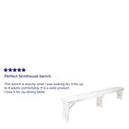 Flash Furniture Hercules Commercial Grade Farmhouse 3 Leg Bench - Solid Pine Foldable Bench with Seating for 4 - 8'x12" - Antique Rustic White