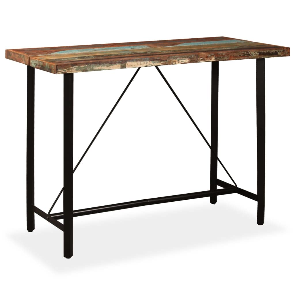 vidaXL Bar Table Sturdy Durable Industrial Polished Kitchen Restaurant Dining Bistro Pub Table 59&quot; Steel Solid Reclaimed Wood