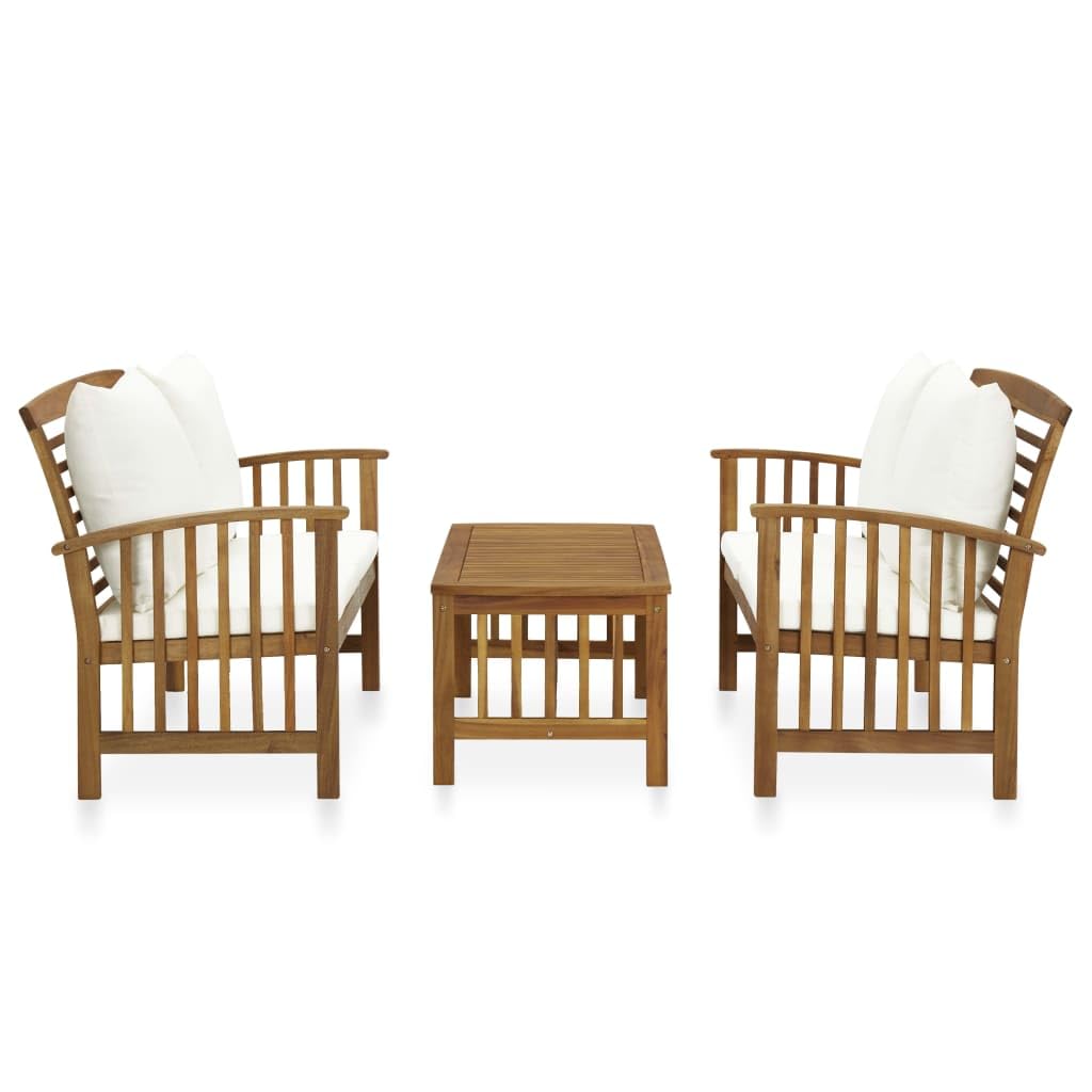 vidaXL Patio Furniture Set 3 Piece, Patio Bench Seat with Coffee Table, Wooden Dining Set for Garden Balcony Porch, Modern, Solid Wood Acacia