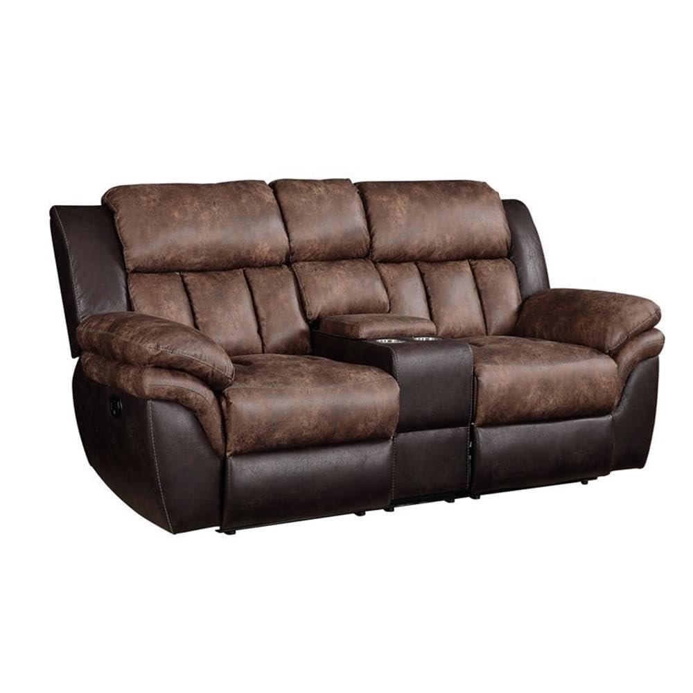 Acme Jaylen Microfiber Reclining Loveseat With Console In Toffee And Espresso