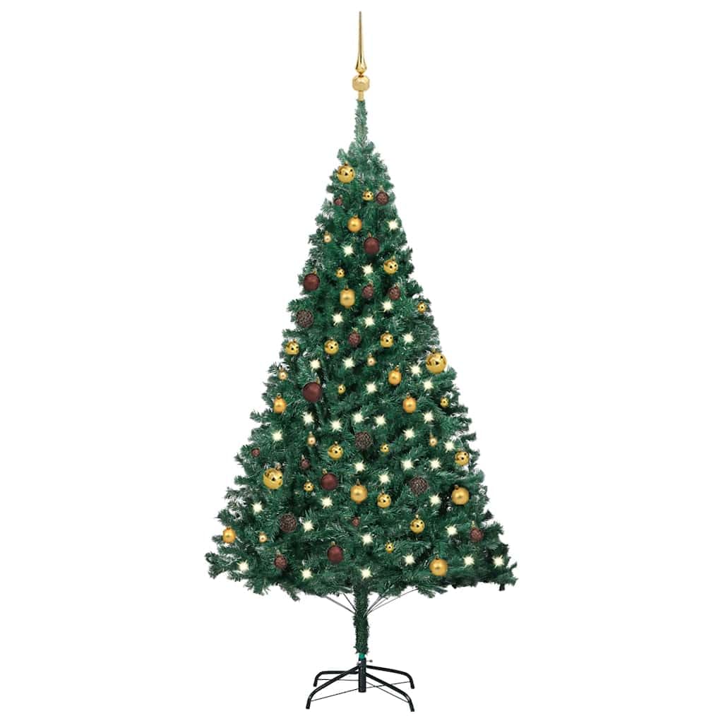 Vidaxl 70.9&quot; Artificial Christmas Tree With Led Lights & Ball Set - Realistic Pvc Green Christmas Tree With Sturdy Stand - Reusable Holiday Decor