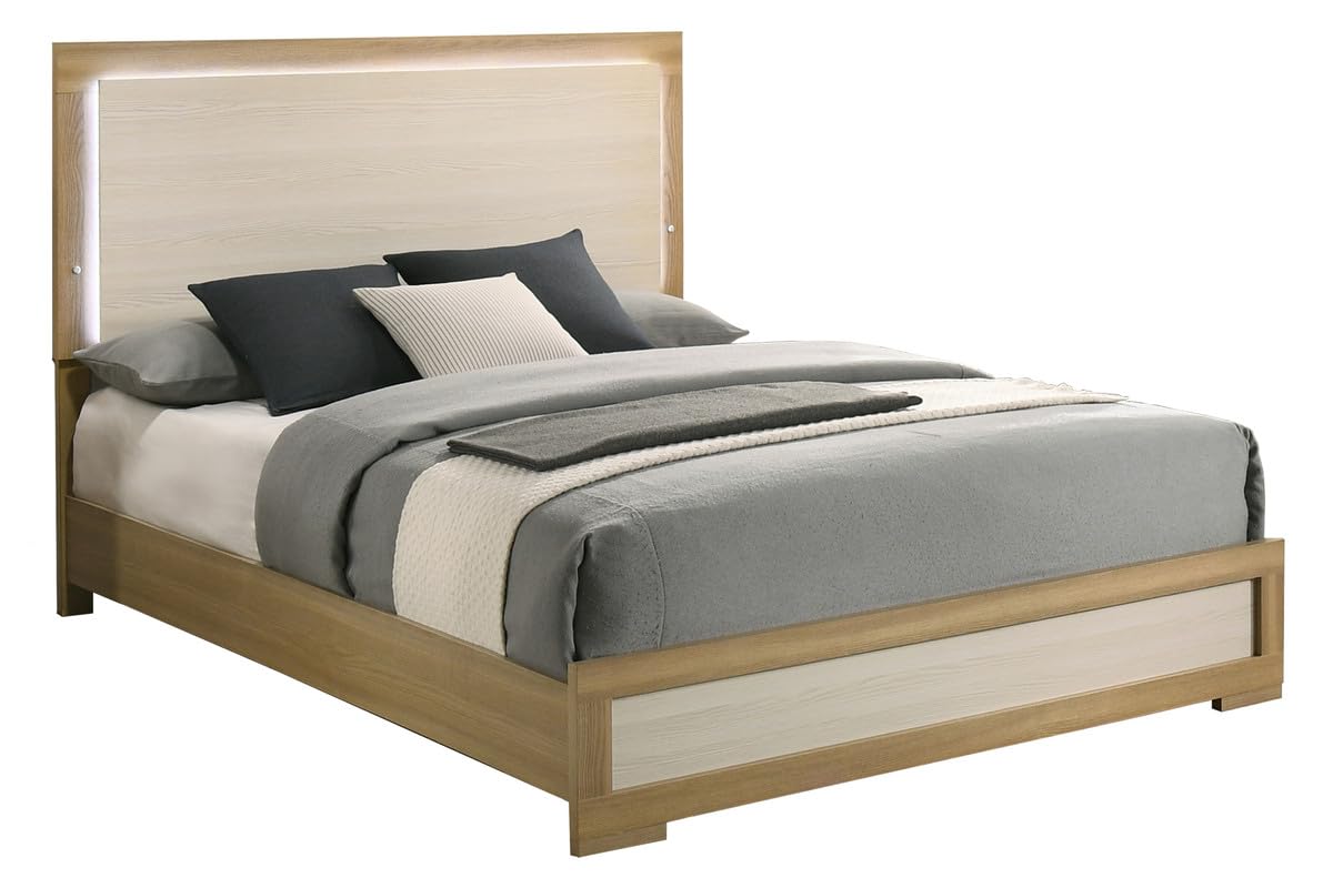 Best Quality Furniture Natural Serenity LED Bed Frame in Natural/White Finish