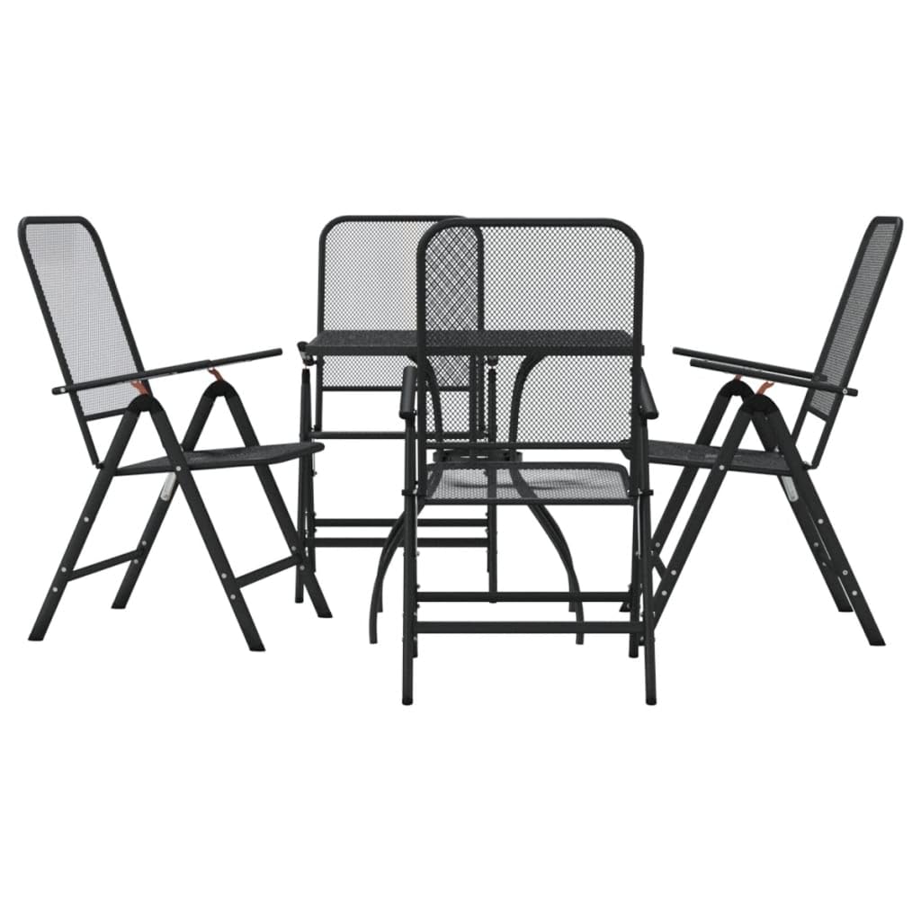 vidaXL Anthracite Metal Mesh Patio Dining Set - Outdoor Garden Furniture with Foldable Chairs and Adjustable Reclining Seating