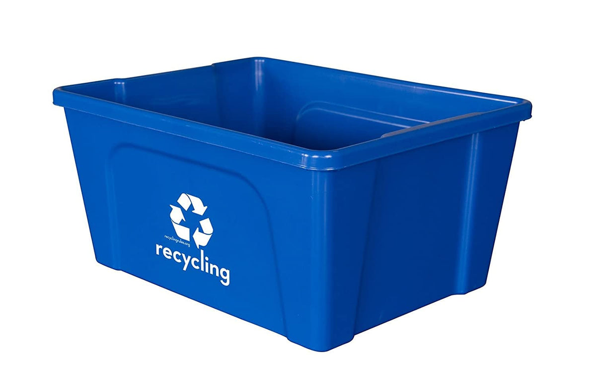 Recycling Rules Small Blue LowProfile 3 Gallon Deskside Recycling Bin Container, Perfect for Office and Home Recycling, EcoFri
