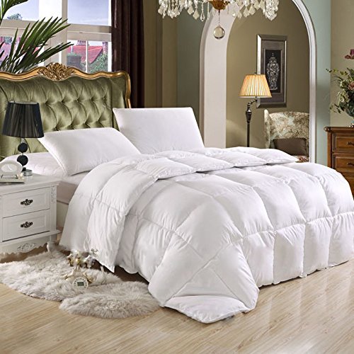 Grandeur Linens Full Size Luxurious 1000 Thread Count Goose Down Alternative Comforter, 100% Egyptian Cotton Cover, Solid White