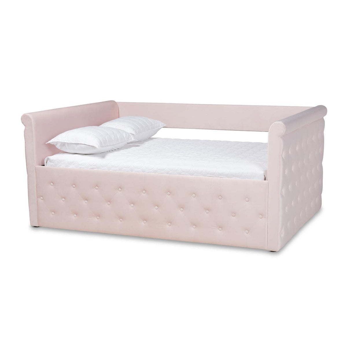 Baxton Studio Amaya Modern and Contemporary Light Pink Velvet Fabric Upholstered Full Size Daybed with Trundle