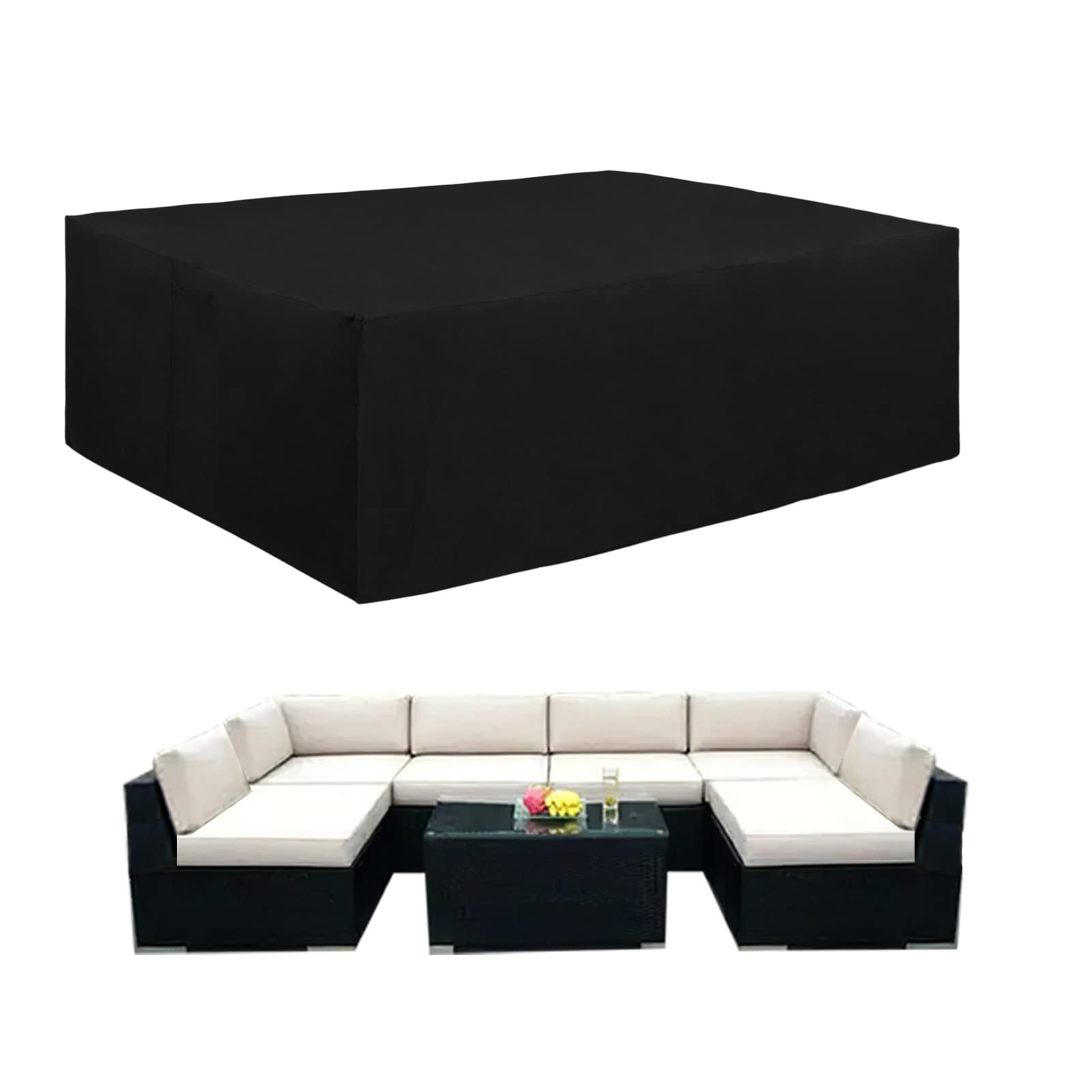 Easy-Going 600D Heavy Duty Patio Furniture Cover, Outdoor Rectangular Table And Chair Set Cover, Waterproof Outdoor Sectional Set Cover (90' L X 64' W X 28' H, Black)