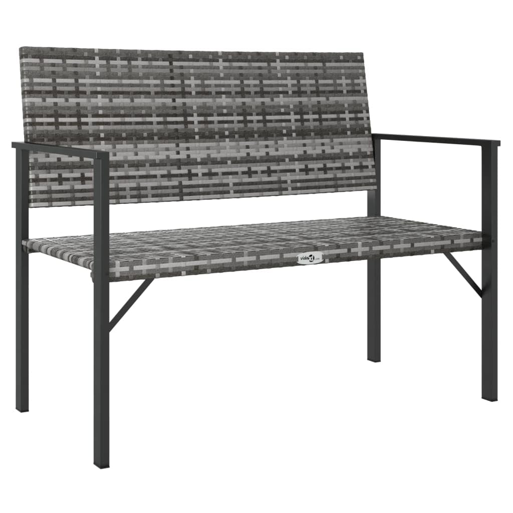 vidaXL 2-Seater Patio Bench in Gray- Robust Frame, Poly Rattan Material, Weather Resistant, Comfortable Seating with Armrests and Backrest, Great for Garden and Terrace