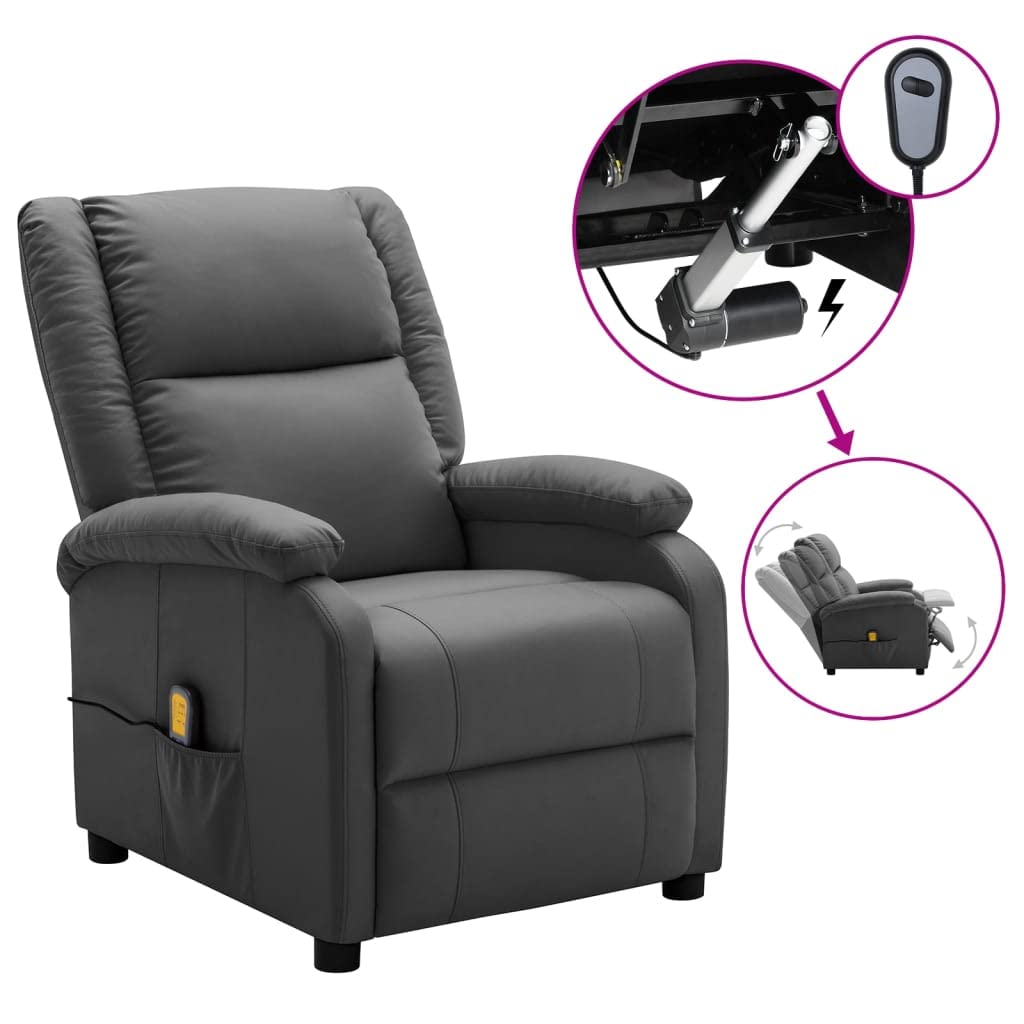 vidaXL Massage Recliner Chair, Electric Reclining Chair for Elderly, Adjustable Versatile Sleeper Chair for Home Theater, Anthracite Faux Leather