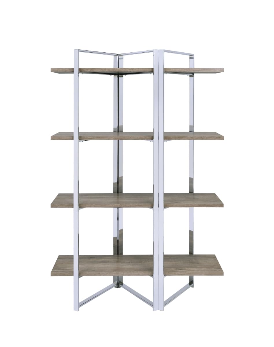 HomeRoots 486294 72 in. Metal Four Tier Etagere Bookcase Brown & Silver