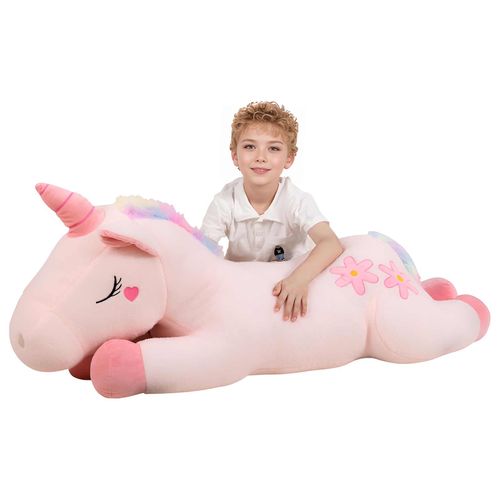 40Inch Cute Giant Pink Unicorn Plush Toy, Jumbo Soft Long Body Pillow Plushies Pets, Large Rainbow Unicorn Stuffed Animals, Big