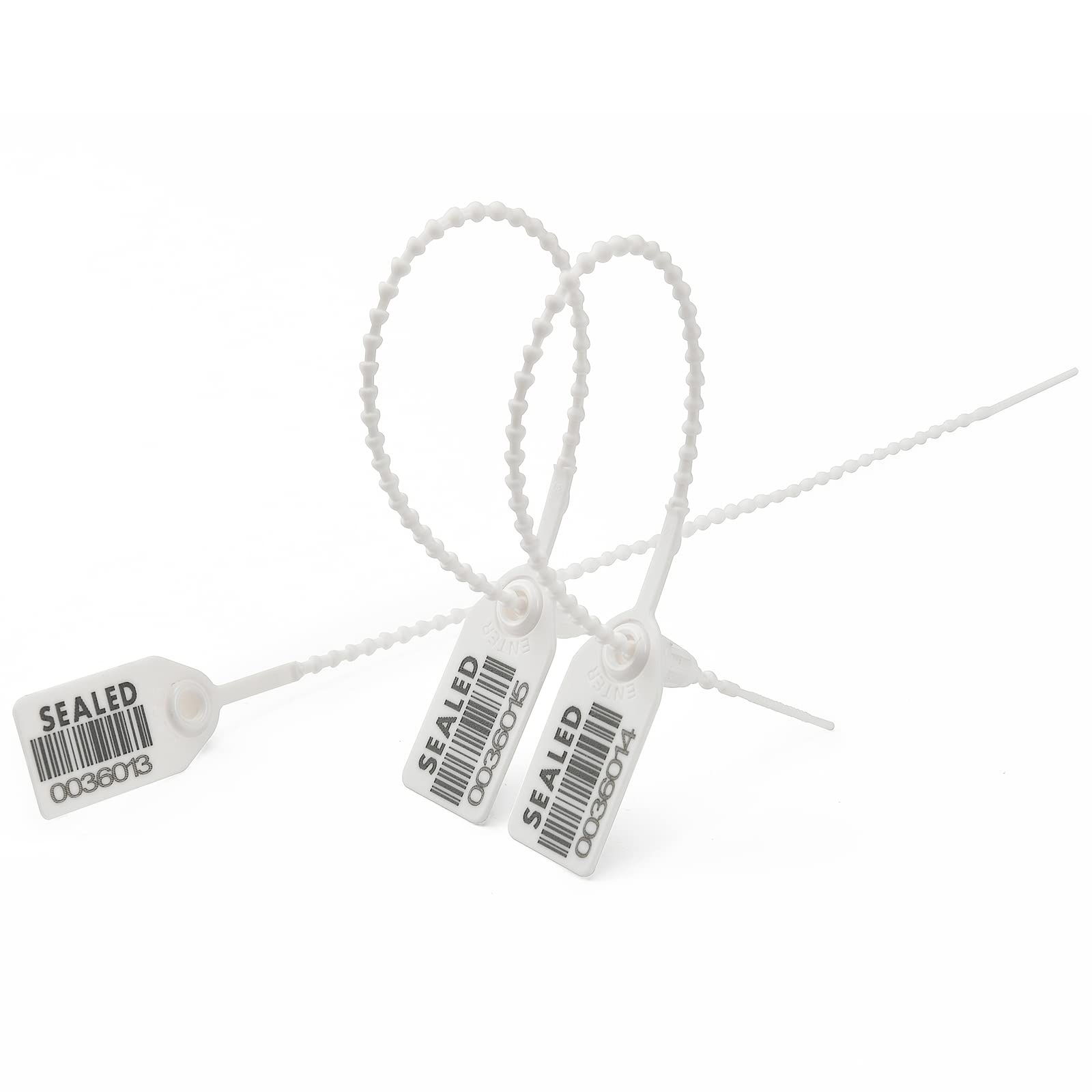 Leadseals 500 White Plastic Barcode Seals, Sequentially Serial Plastic Tamper Seals Security Tags, Numberd Zip Ties Pull-Tite Se