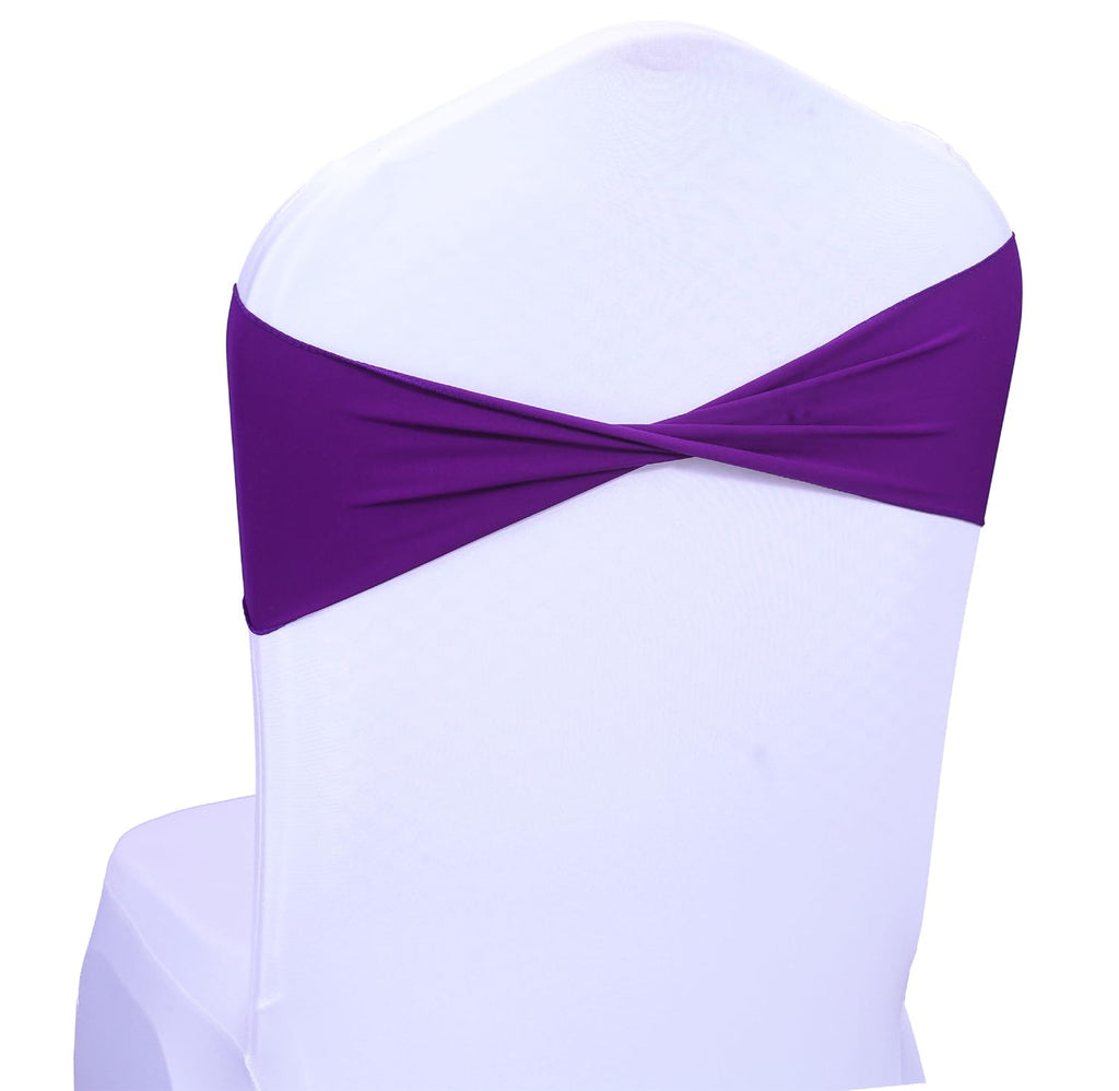Mds Pack Of 100 Spandex Chair Sashes Bow Sash Elastic Chair Bands Ties Without Buckle For Wedding And Events Decoration Spandex Slider Sashes Bow - Cadbury Purple