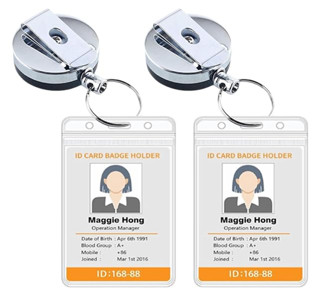 AccuPrints Pack of 2 Metal Badge Id Card Holders with Silicon Card Holder for Office Employee and Staff Retractable YOYO Badge R