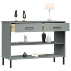 vidaXL Classic Industrial Console Cabinet with Metal Legs, Gray Solid Pine Wood, Large and Spacious with Functional Drawer