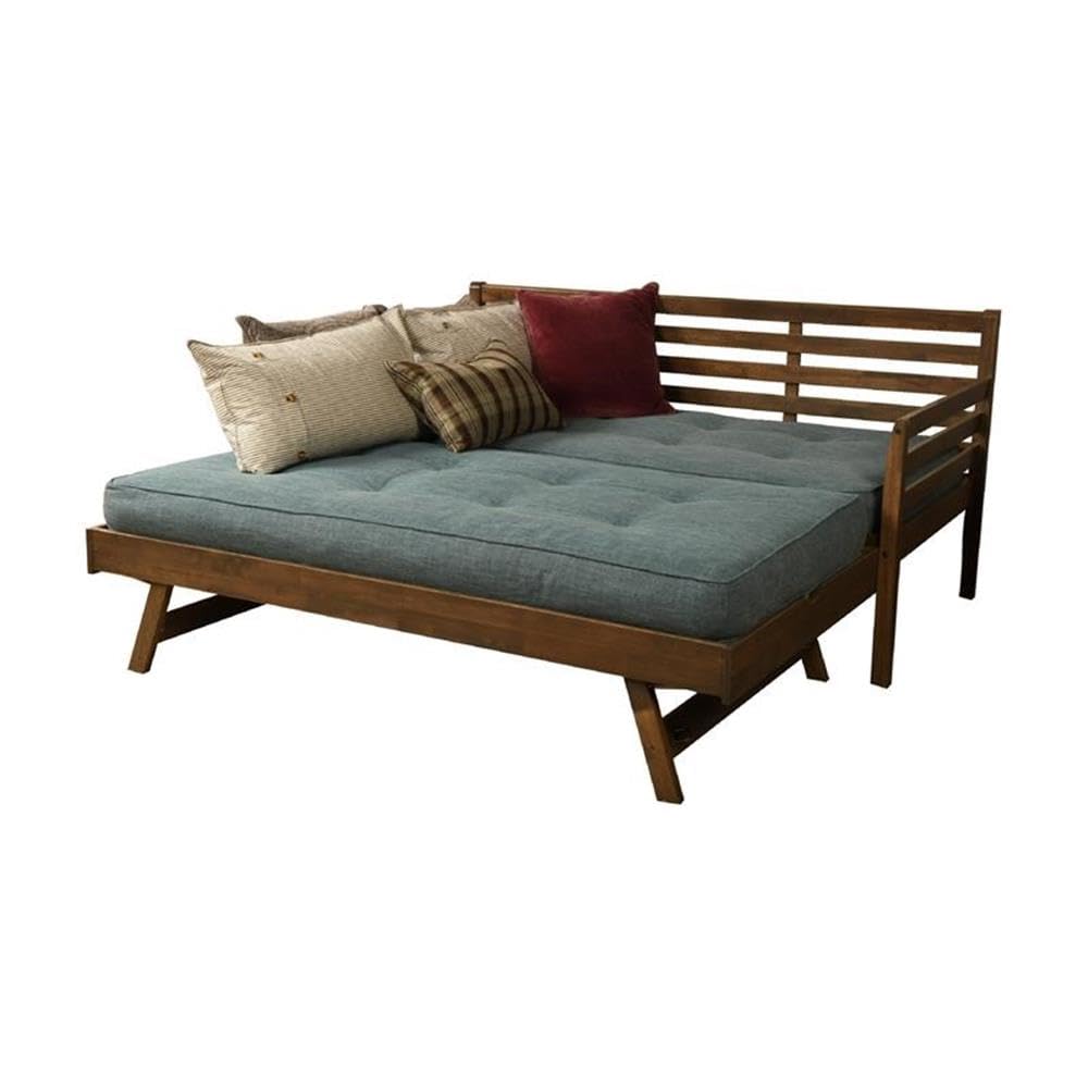 Kodiak Furniture Boho Wood Daybed/Pop Up Bed in Walnut Brown w/Linen Mattress