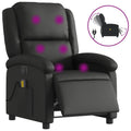 vidaXL Electric Massage Recliner Chair - Black Real Leather Wingback Armchair with Vibration Function for Living Room