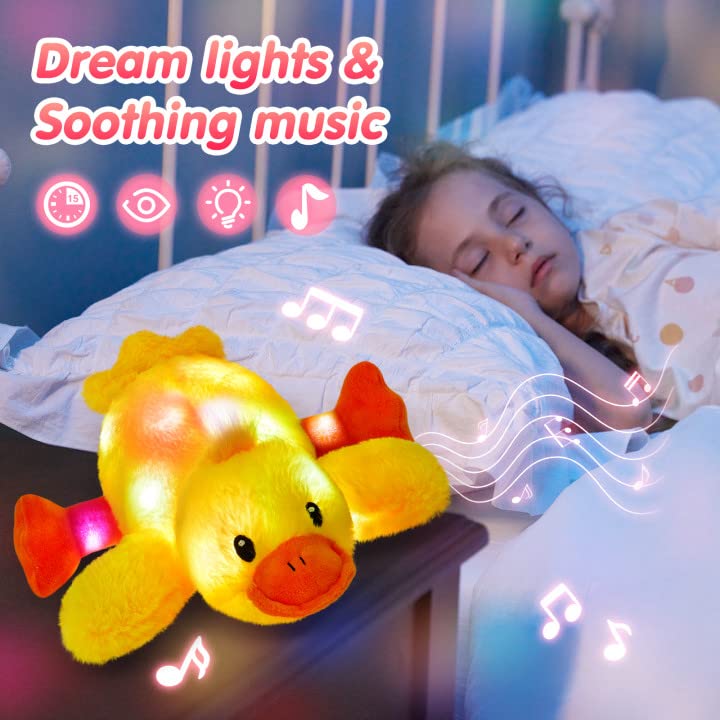 Glow Guards 12' Musical Light Up Yellow Duck Stuffed Animal Led Glowing Singing Soft Plush Toy Pillow Night Lullaby Holiday Bir