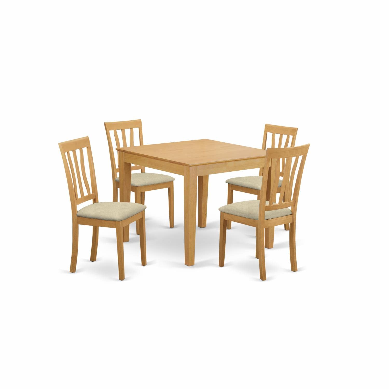 East West Furniture OXAN5-OAK-C 5 Piece Kitchen Table Set for 4 Includes a Square Dining Table and 4 Linen Fabric Dining Room Chairs, 36x36 Inch, Oak