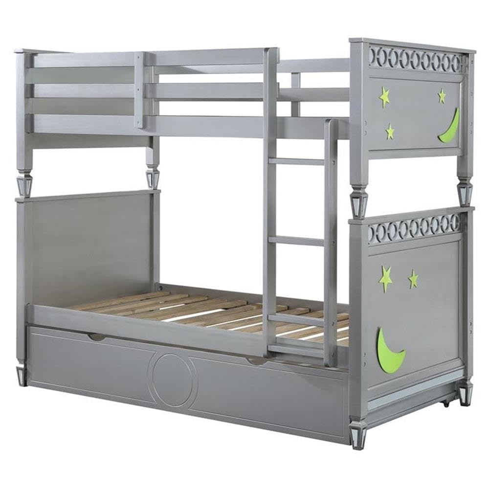 Acme Powell Twin Over Twin Wooden Bunk Bed with Trundle in Silver